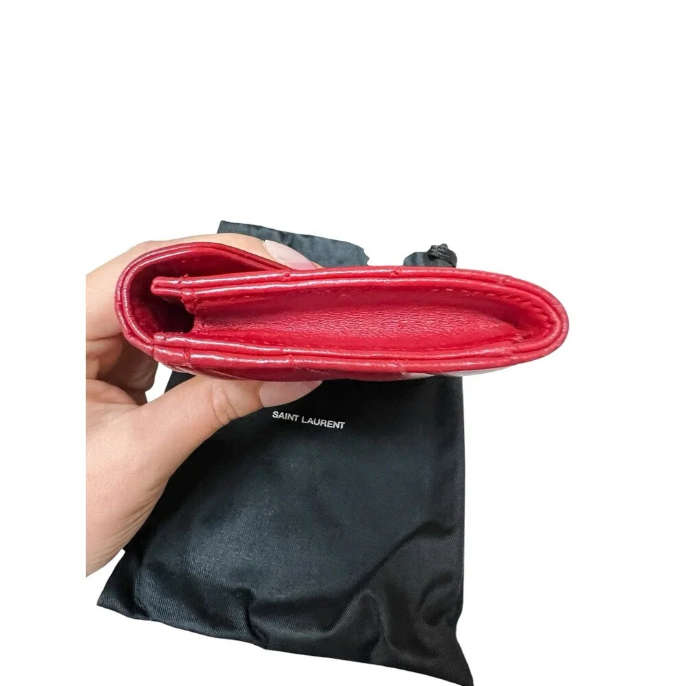 YSL Saint Laurent Leather Red Compact Wallet Card Case Box Duster & Tags